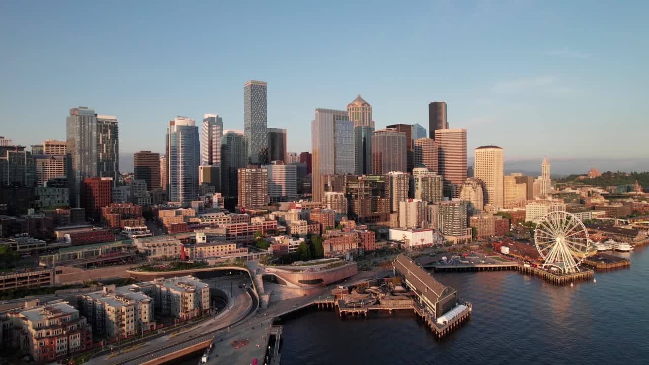 Seattle downtown panorama, 4K drone view