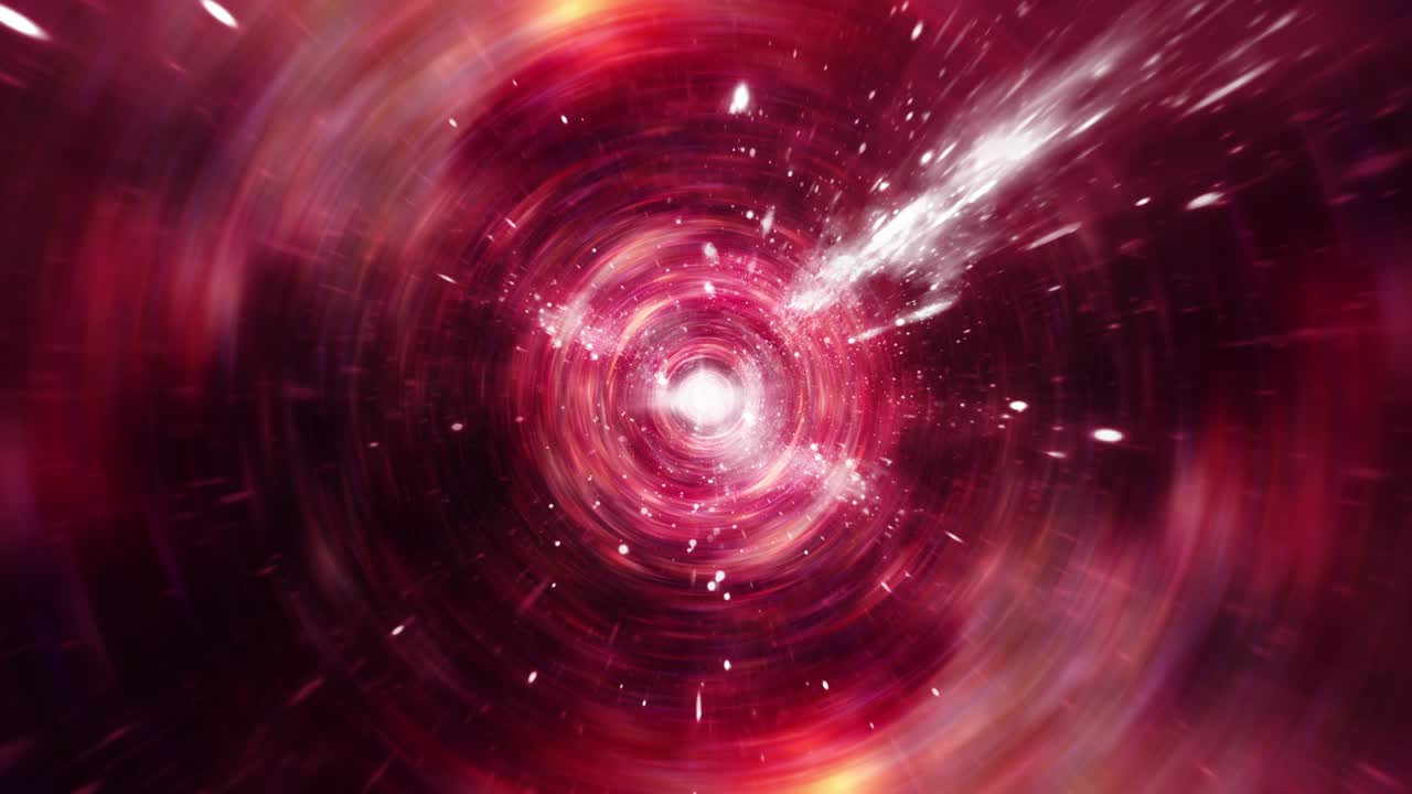 Abstract red glow hyperspace warp energy tunnel through space time with center optical flare light.vortex loop background. 4K 3D render Sci-Fi interstellar travel through wormhole in cyberspace