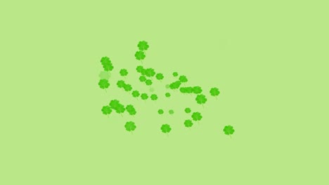 Animation-Mehrerer-Sich-Bewegender-Kleeblätter-Auf-Grünem-Hintergrund