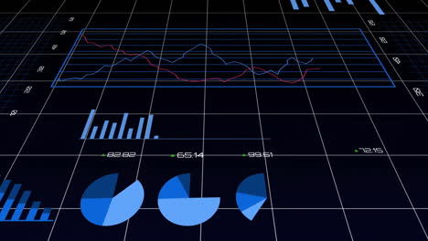 animación del procesamiento de datos financieros sobre una cuadrícula sobre un fondo oscuro