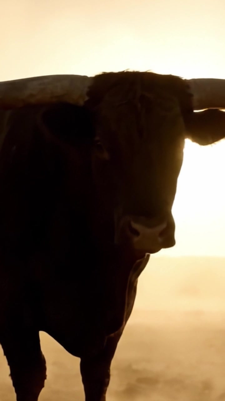 Toro maestoso all'alba dorata: Un incontro ravvicinato con la potenza e la bellezza della natura.