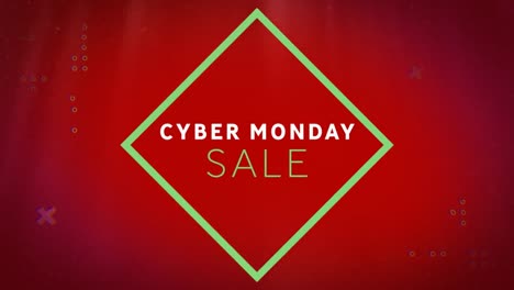Animation-of-cyber-monday-text-banner-over-abstract-shapes-against-red-background