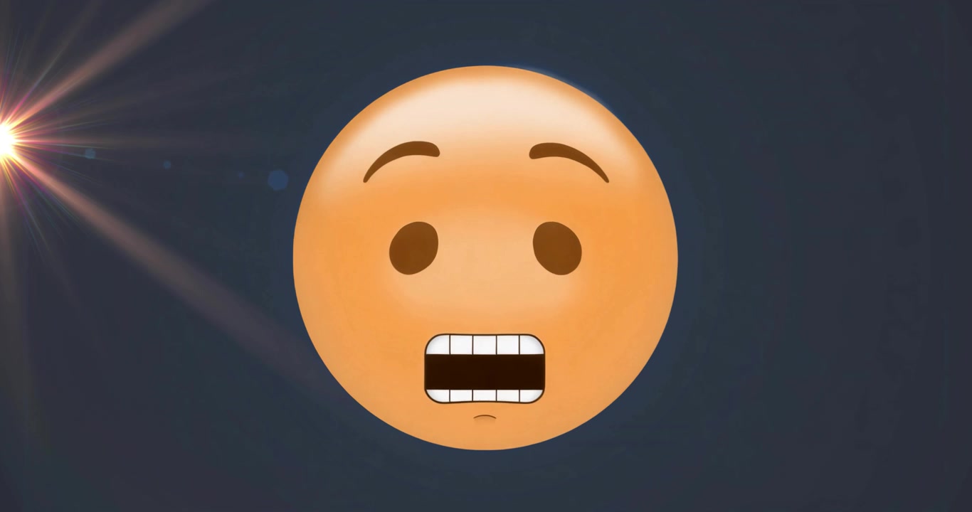 On start animated orange face cycling tense eye blinking and gritting teeth to convey tension