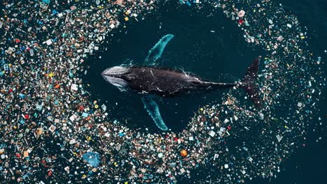a majestic whale glides gracefully through the ocean, showcasing the urgent crisis of plastic pollution in our marine ecosystems