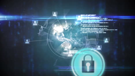 animación de redes de conexiones con iconos de candados de seguridad en línea