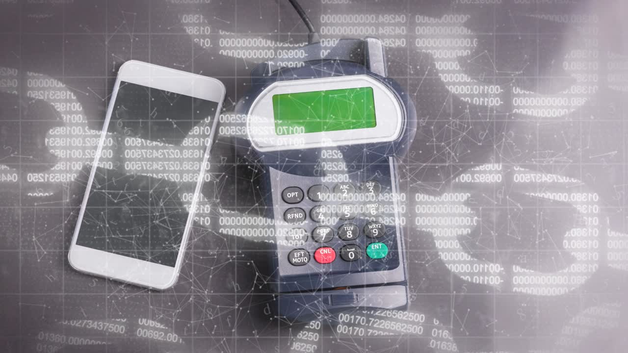 animación de cadenas de seguridad en línea a través de teléfonos inteligentes y terminales de pago