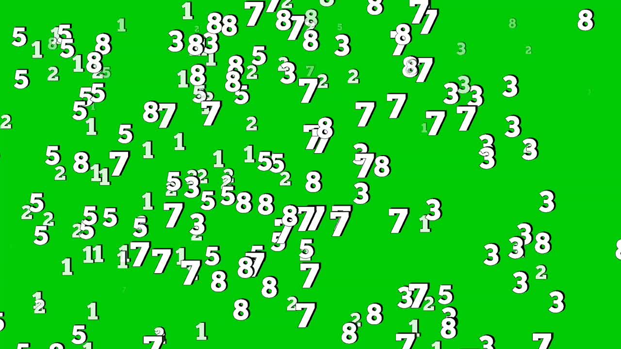 Animated numbers 1 to 9 falling vertically like rain on a green screen background. Perfect for video editing, VFX, and motion graphics. Seamless loop included for continuous use video element
