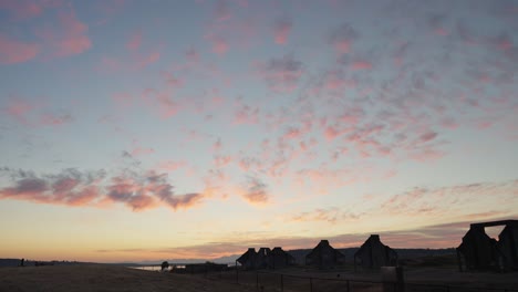 Sunset-at-park-with-pink-clouds-and-orange-sky