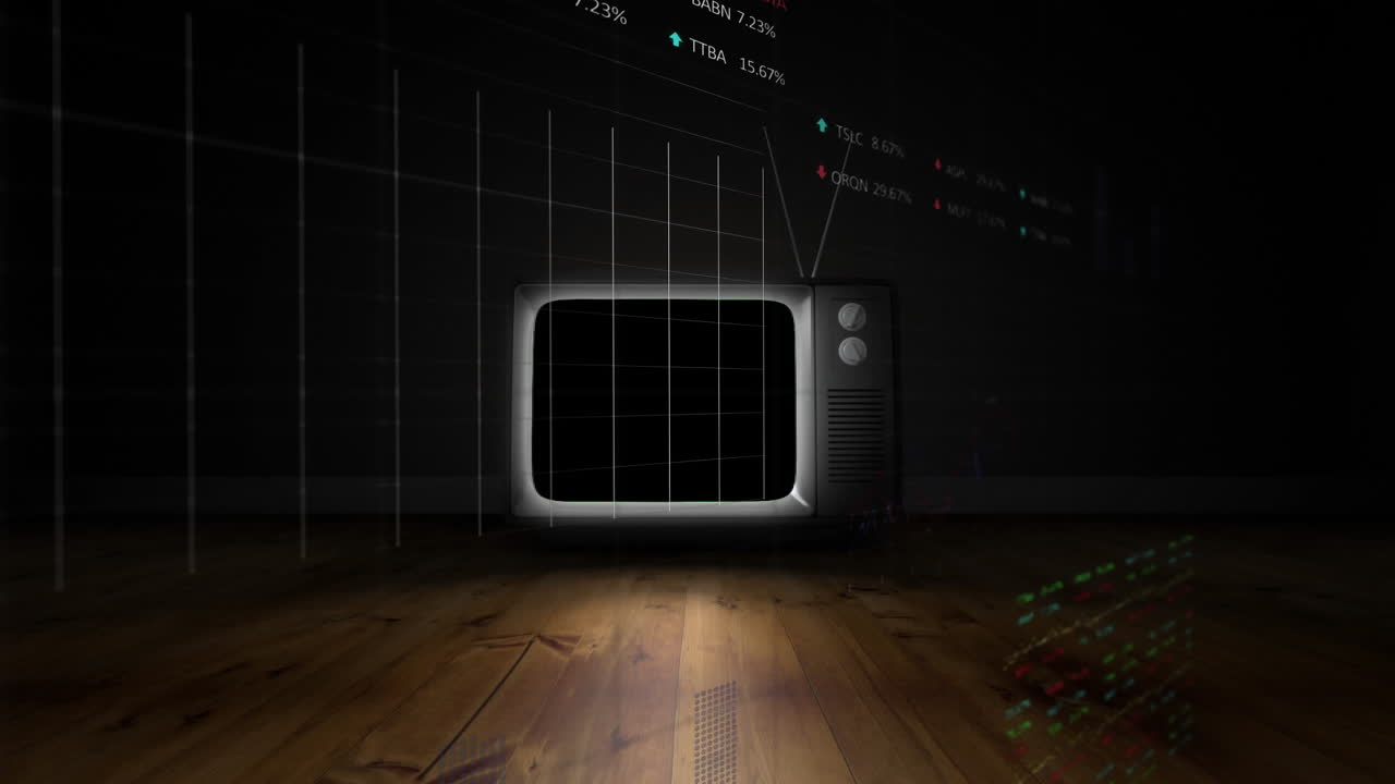 레트로 tv 세트를 통해 데이터 처리의 애니메이션