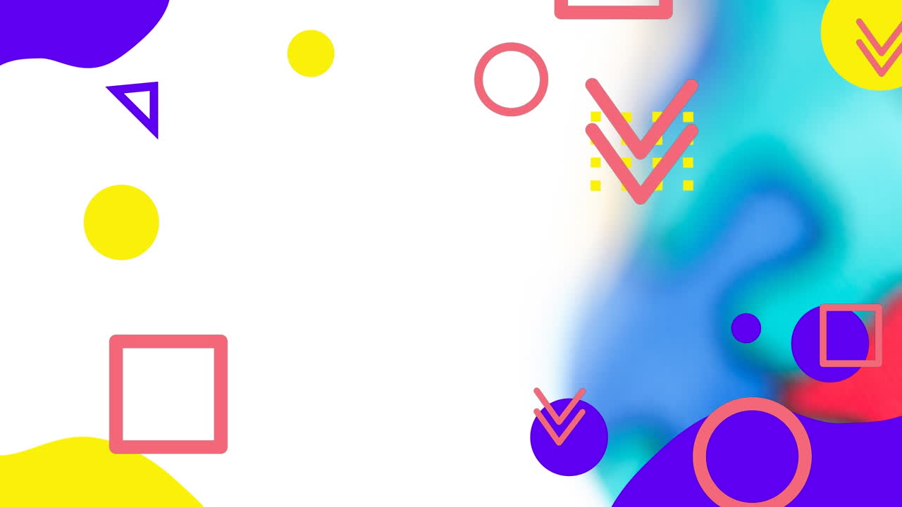 animación de múltiples formas abstractas que caen sobre piezas de rompecabezas sobre un fondo blanco