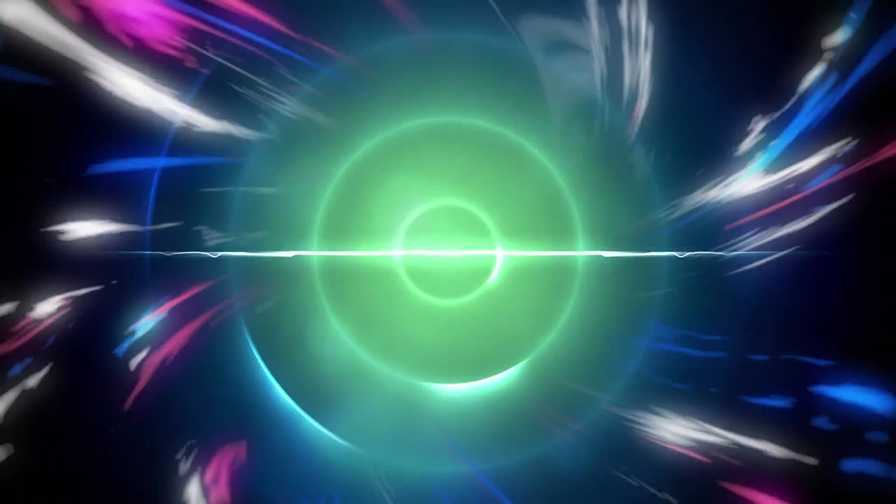 animación de círculos verdes sobre senderos de luz brillantes.