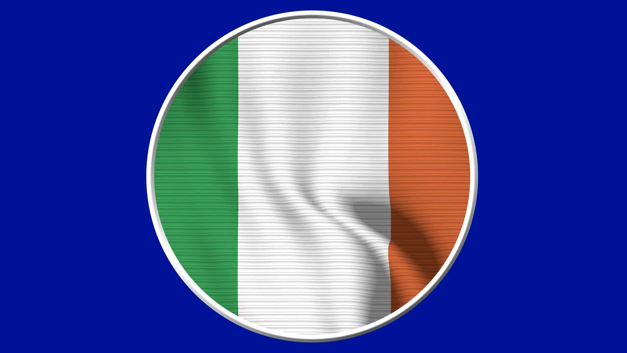 Ireland Circular Flag Loop - Realistic 4K flag waving in the wind