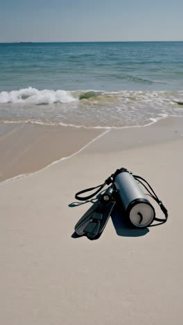 beach scene with diving equipment