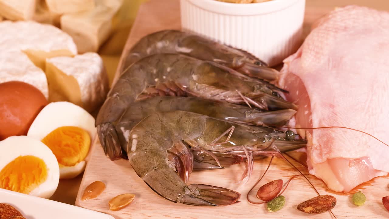 variedad de fuentes de proteínas, incluidas la carne y las nueces