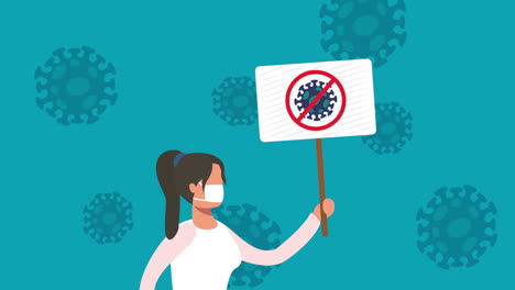 coronavirus pandemic animation with activist woman protesting