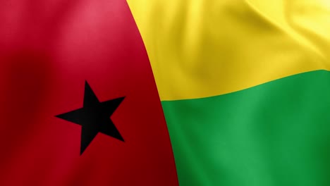 Realistic waving flag of Guinea-Bissau with red, yellow, green bands and black star. West African nation symbol, Bissau, patriotism, Guinea-Bissau