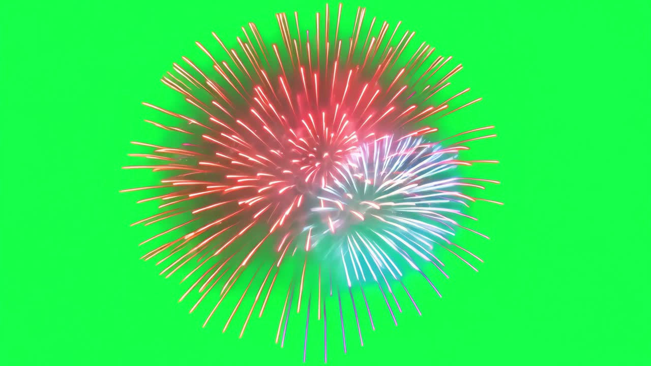 Lone firework illuminates 4K video, transparent on green screen