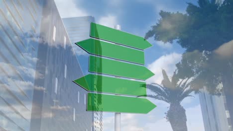 animations of green sing over cityscape