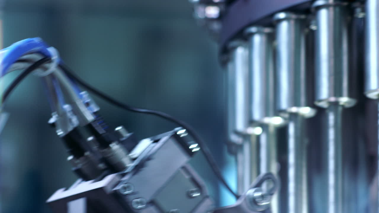 Part of automated production line. Close up of industrial equipment