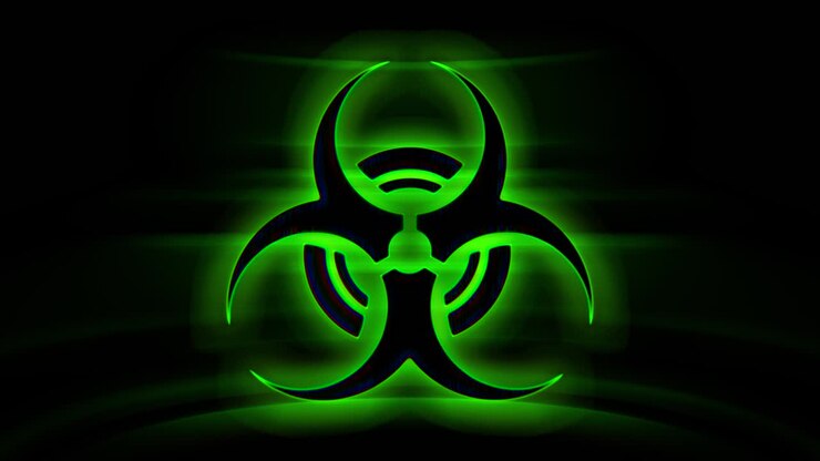 A flickering green shape on a black background, indicating the presence of a biohazard