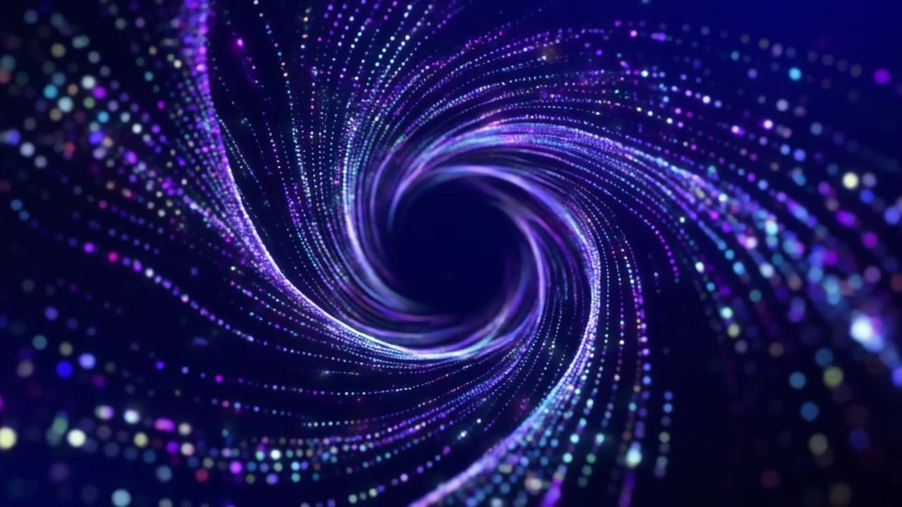 Abstract Digital Tunnel of Glowing Purple and Blue Particles