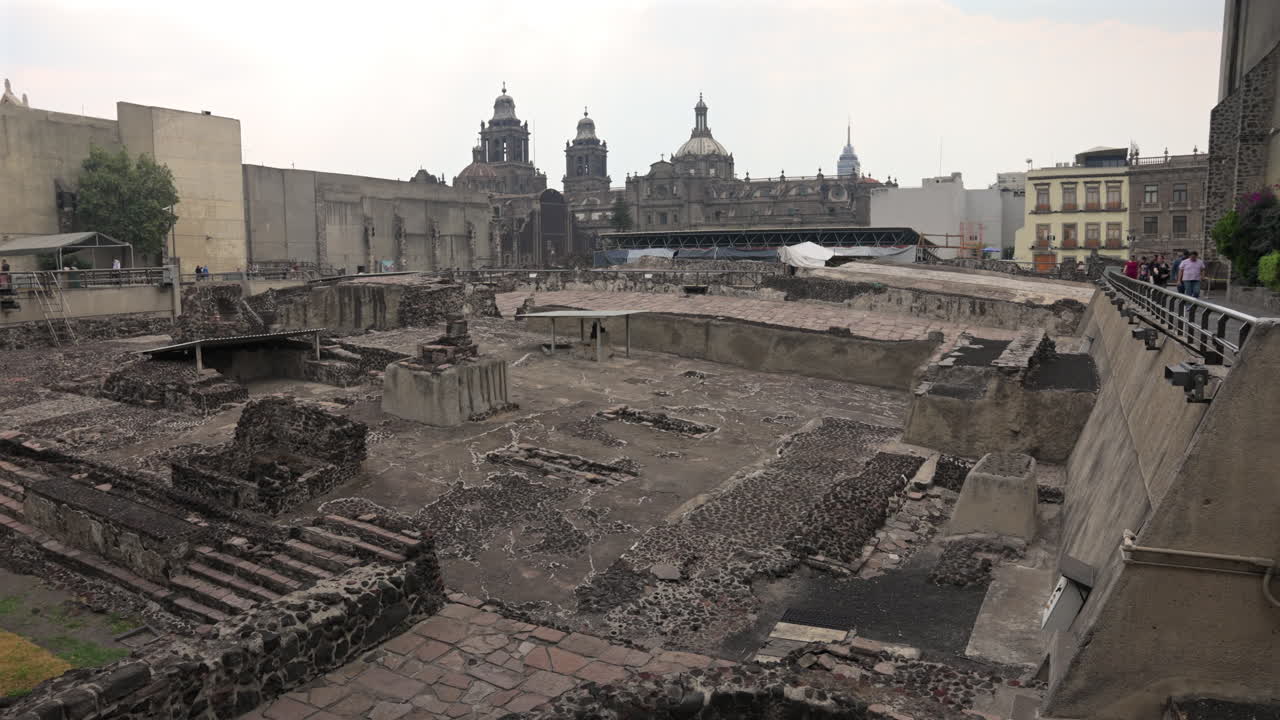 Ruins of an old Mexico city capitol in the city center, establisher