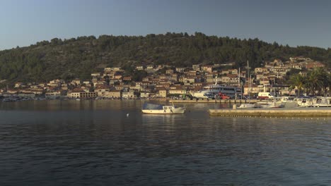 View-of-boats-docked-along-the-concrete-piers-of-Vela-Luka-in-Croatia