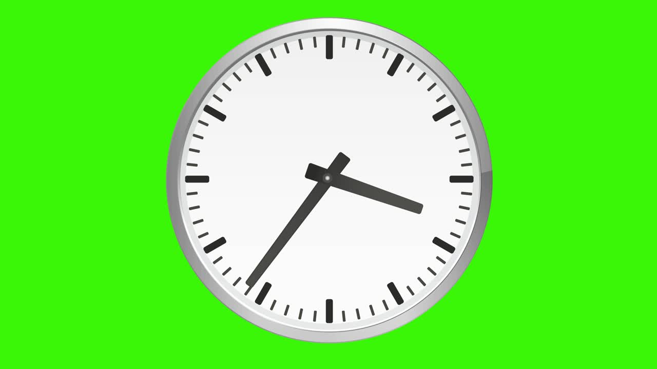 Animated analog clock, time lapse, on green screen