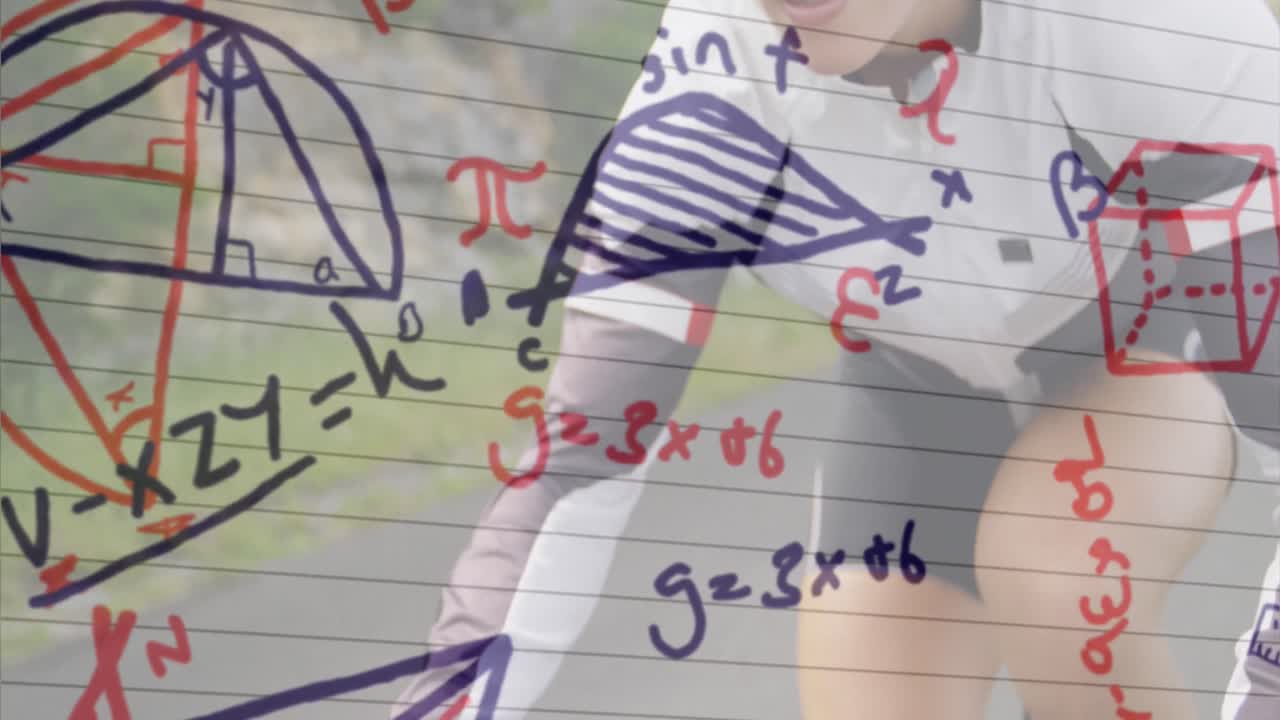 여성 자전거 타는 것에 대한  ⁇  줄로 된 종이에 대한 수학 방정식