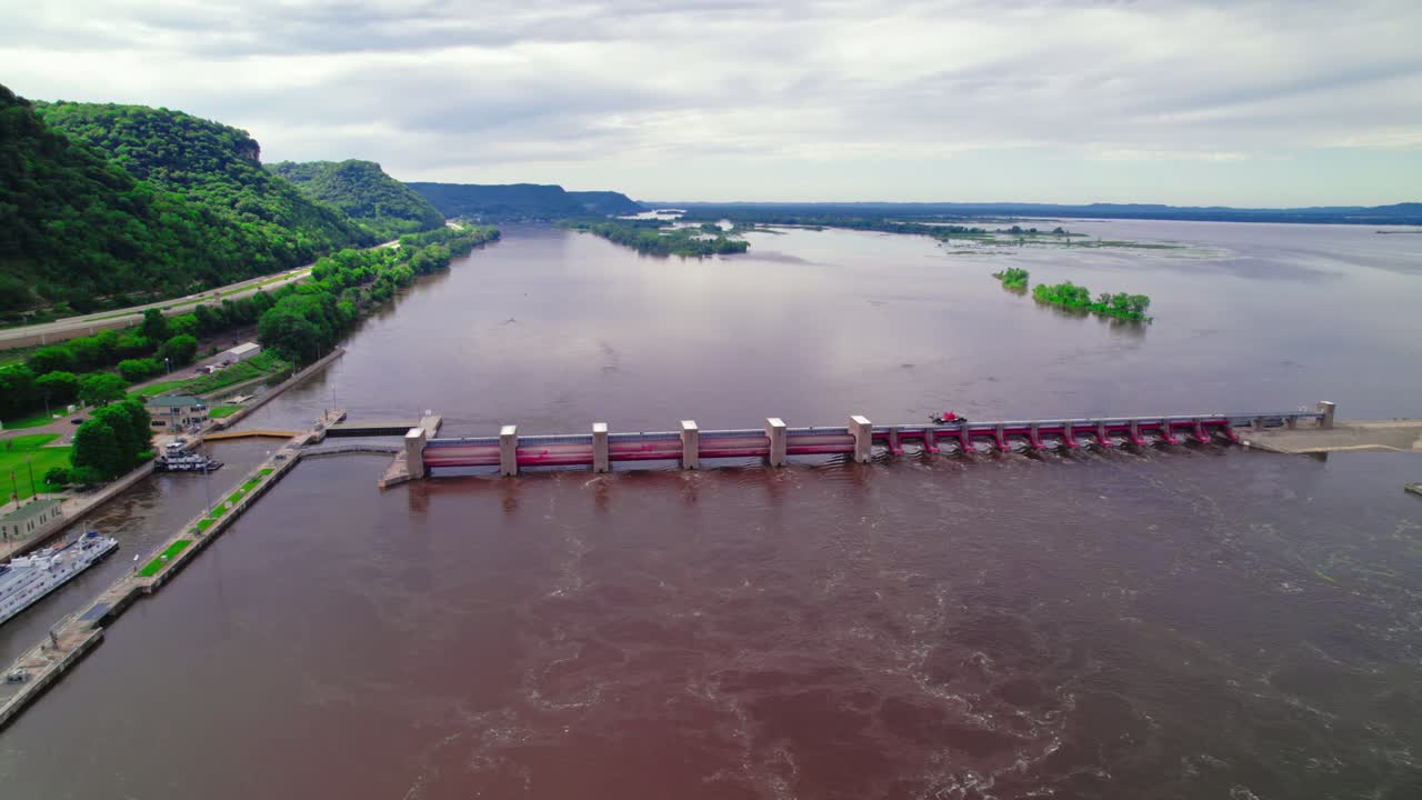 Aerial View of a Dam on a Flooded River