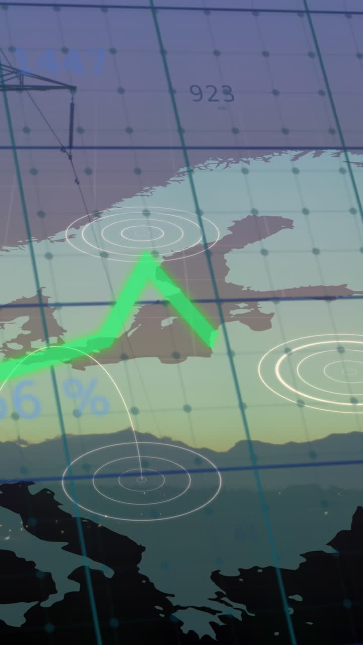 Animation of pylons and europe over data processing | Premium Stock ...