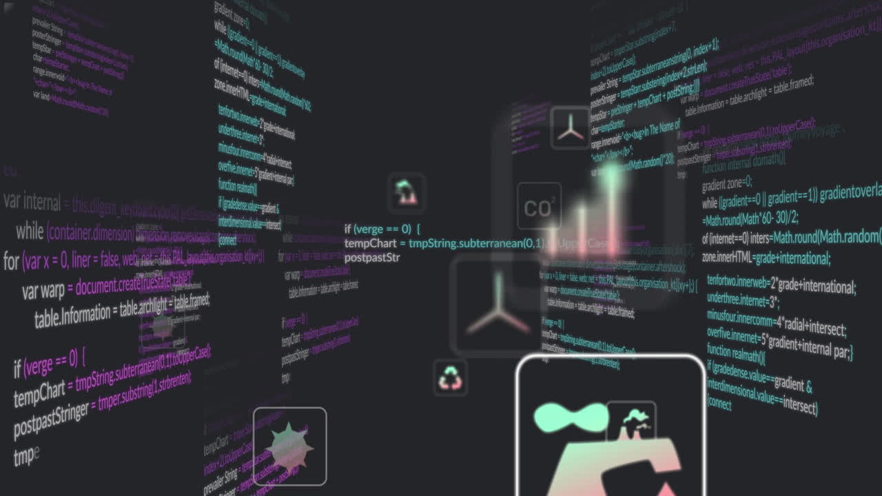 Animation of colorful digital code and data visualization with abstract graphics