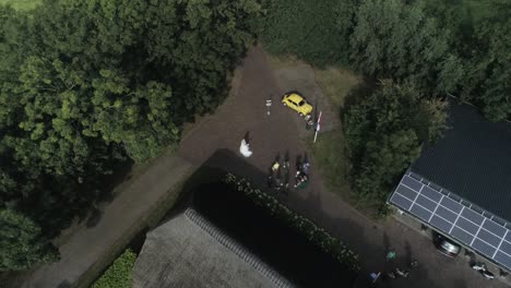 Aerial-of-an-Wedding-where-the-Bridesmaids-and-Bride-are-Visible-during-Sunset