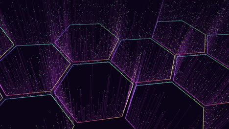 patrón de hexágonos de neón futurista con pequeños puntos y líneas de movimiento