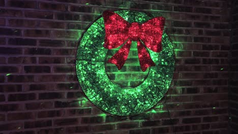 beautiful electronic green wreath against a brown wall, christmas decoration
