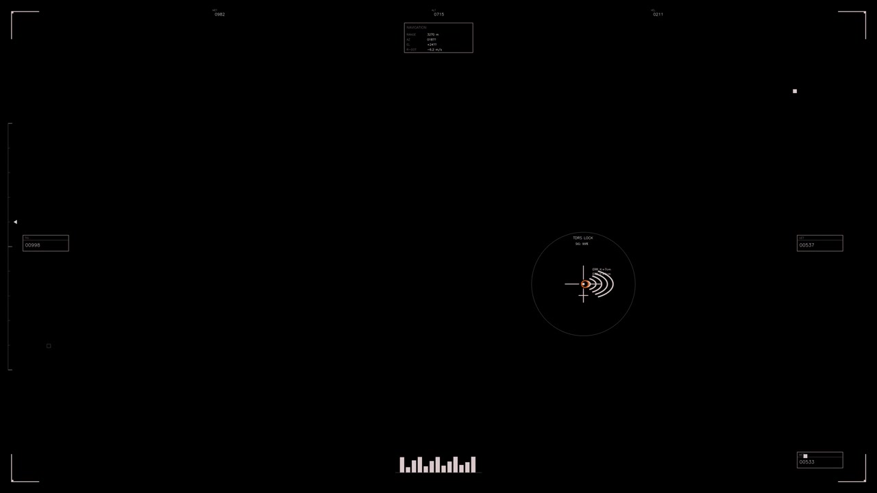 The display shows a tactical interface with targeting data and system readouts. It is designed for military use in a science fiction or war video setting
