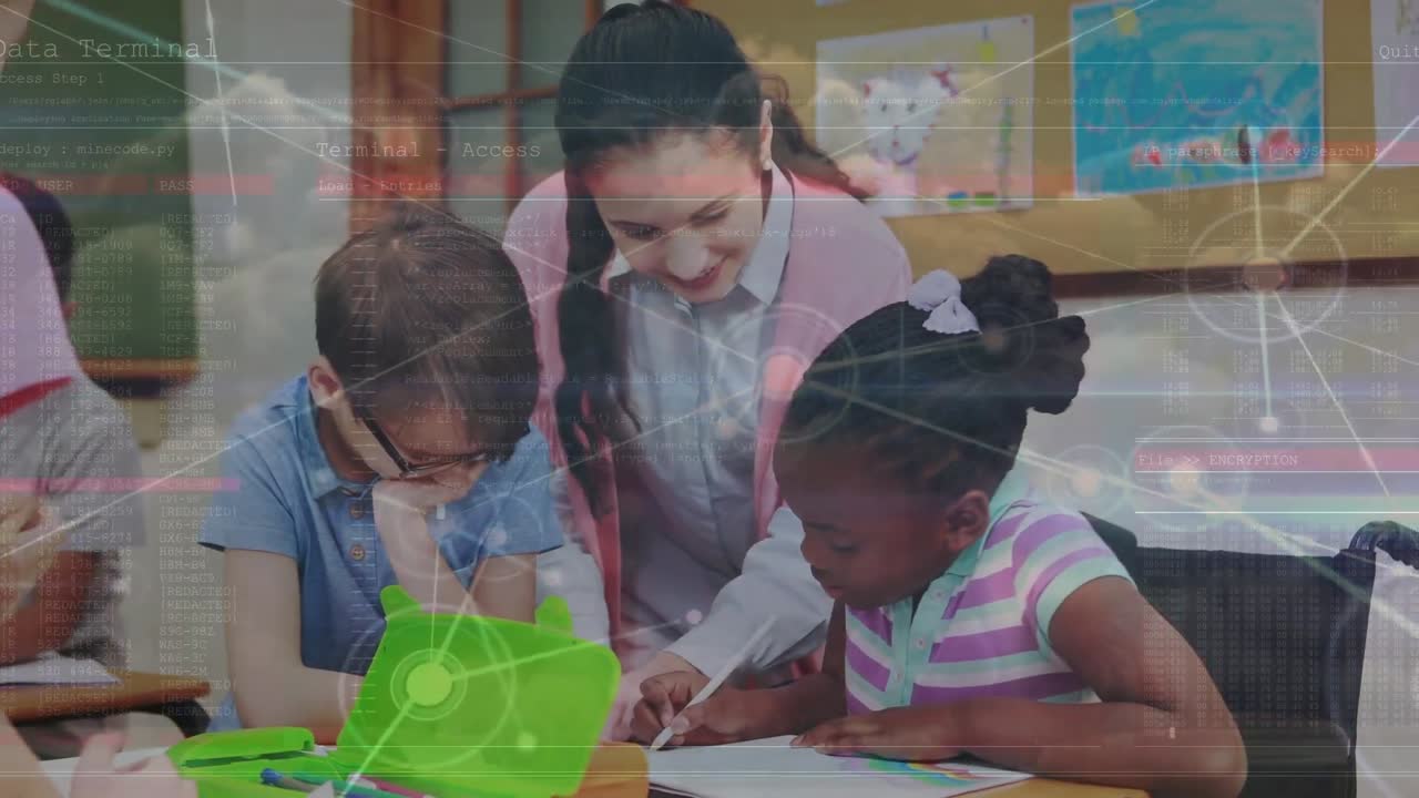 animación de conexiones y procesamiento de datos sobre niños en edad escolar