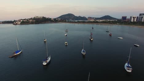 Aerial-image-of-the-city-of-Vitória-in-Espírito-Santo,-Brazil,-smooth-motion-video-showing-several-vessels---in-high-resolution-1080p