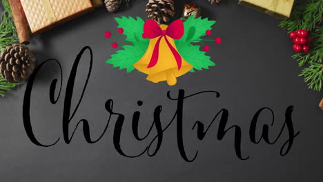 animación del texto navideño sobre las decoraciones navideñas.