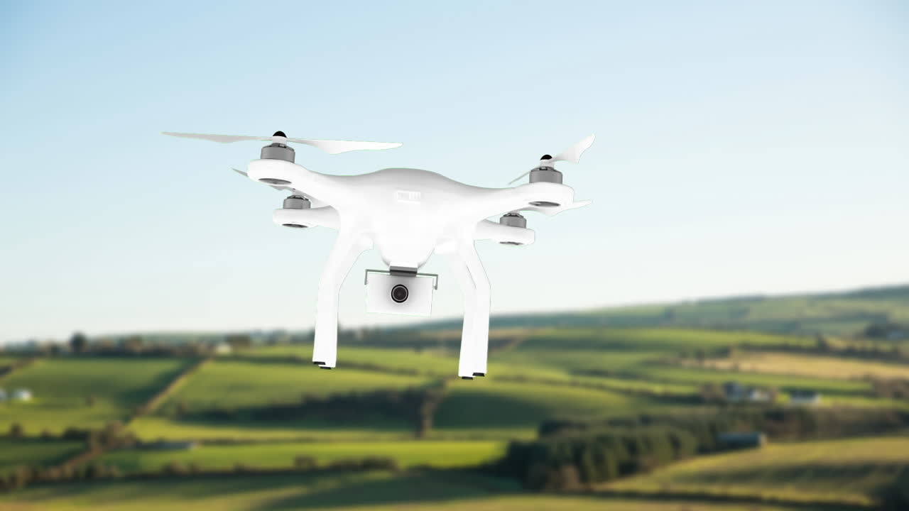 초점이 맞지 않는 시골에서 날아다니는 드론의 애니메이션