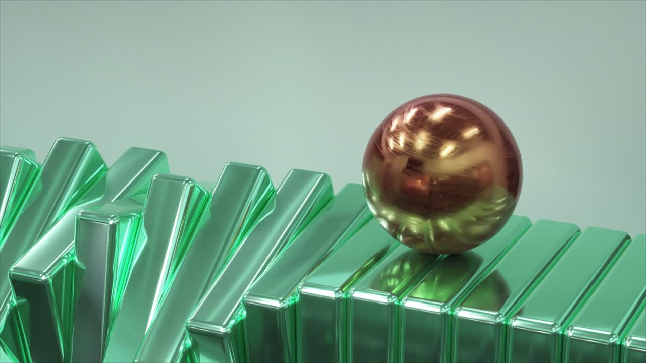 esfera metálica en bloques verdes: representación 3d abstracta