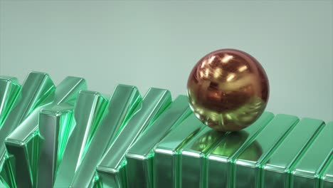 metallic sphere on green blocks: abstract 3d rendering