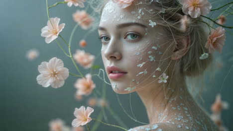 ethereal portrait of a woman with blossoming flowers