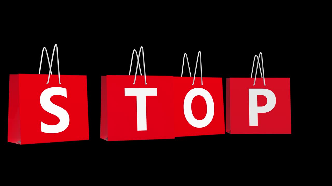 Borse della spesa rotanti con concetto di stop. Alpha channel