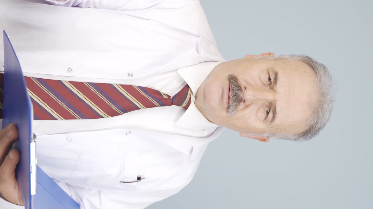 vídeo vertical del psiquiatra viejo tomando notas.