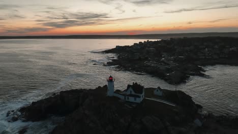 cape neddick light over nubble island during sunset in cape neddick, york, maine, usa