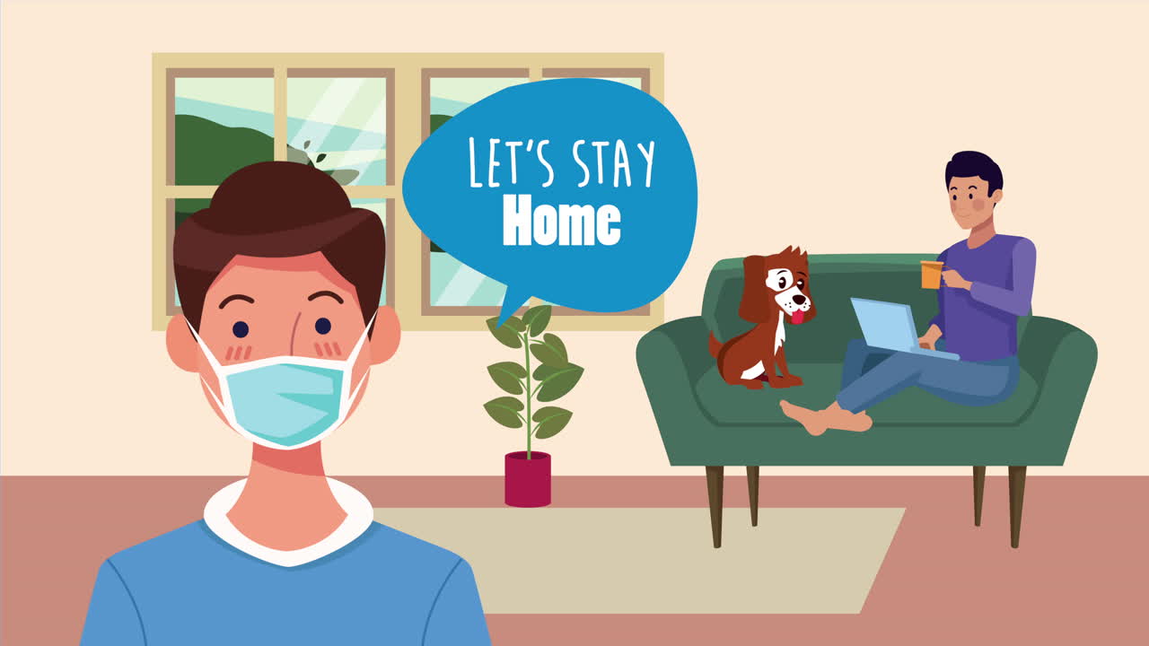 stay at home campaign with men in livingroom