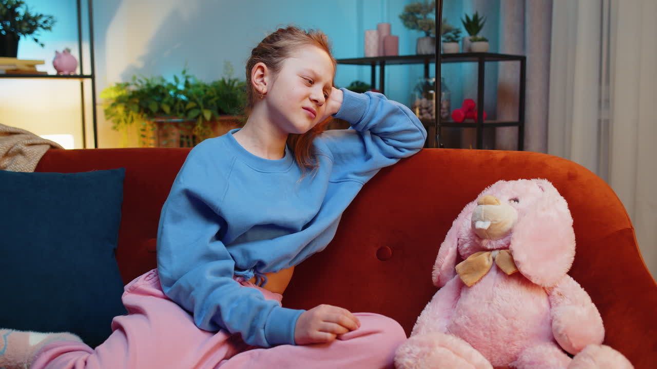 Teen girl kid at home suffers from unfair situation problem break up depressed feeling bad burnout