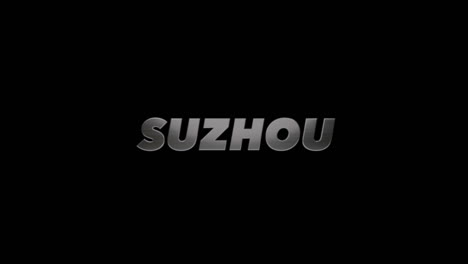 ciudad de suzhou, china, título gráfico 3d aspecto de acero cepillado, relleno y canal alfa
