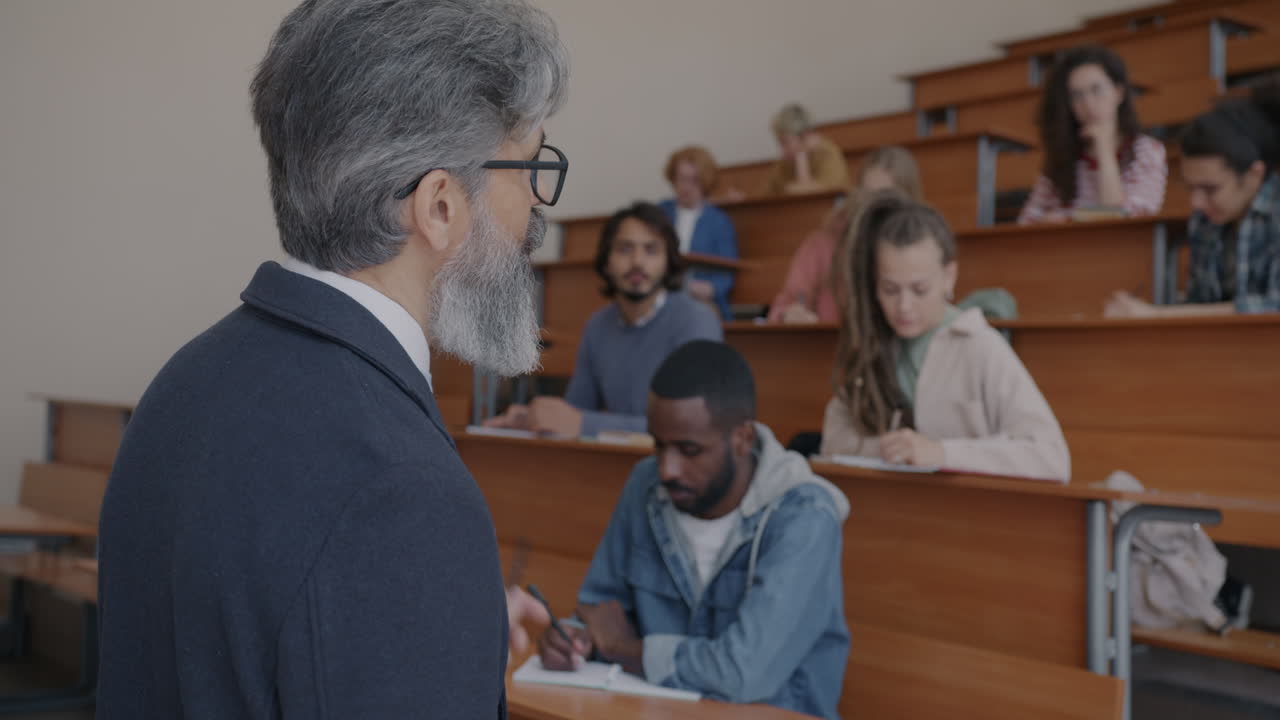 Professor Giving Lecture in Classroom